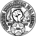 Emblem for de Internationale Brigader med teksten: «Voluntarios Internacionales de la Libertad» ("Internationale Frivillige for Fred")