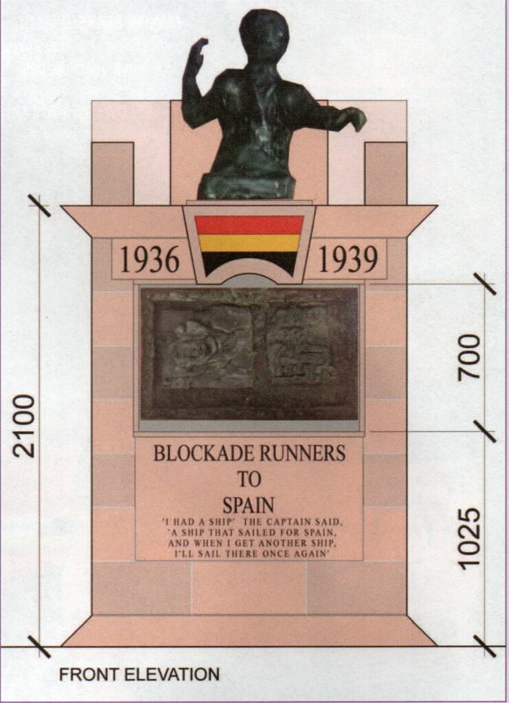 Arkitektens skitse af det nye monument: 'Blockade Runners to Spain' ('Blokadebrydere til Spanien')