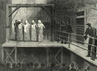 Die Hinrichtung von George Engel, Adolph Fisher, Albert Parson und August Spies am 11. November 1887