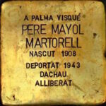 Pere Mayol Martorell. One of the brass memorial 'stones' dedicated to the residents of Palma who were victims of fascism. Stumbling stones. Photo: Folke Olsson
