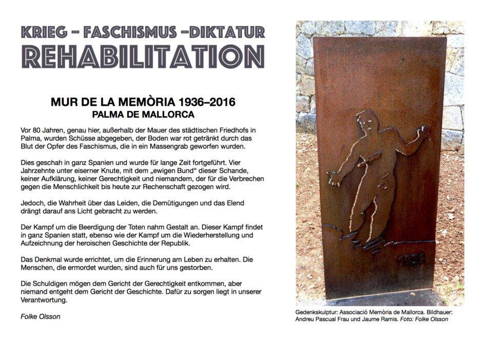 Umschlage von Folke Olssons Broschüre über Mur de la Memòria – Die Mauer des Erinnerns, Palma de Mallorca 2011