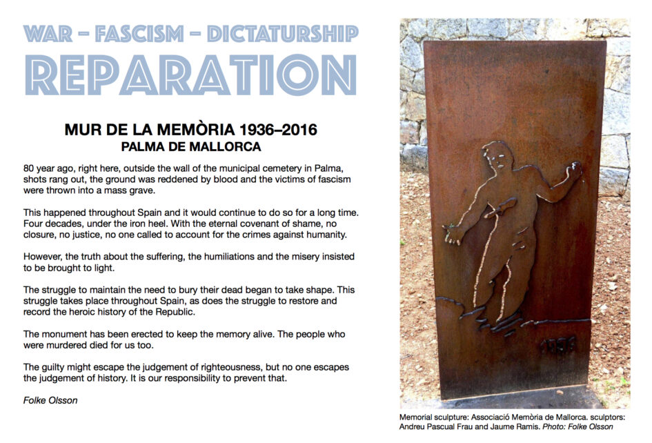 Front page of Folke Olsson's booklet about Mur de la Memòria – the Wall of Memory, Palma de Mallorca, 2011