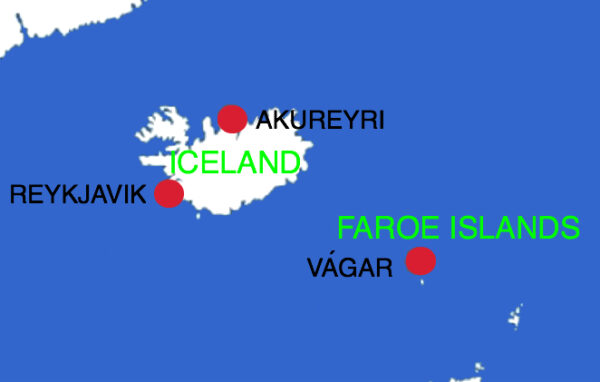 Illustration: Kort over Island og Færøerne