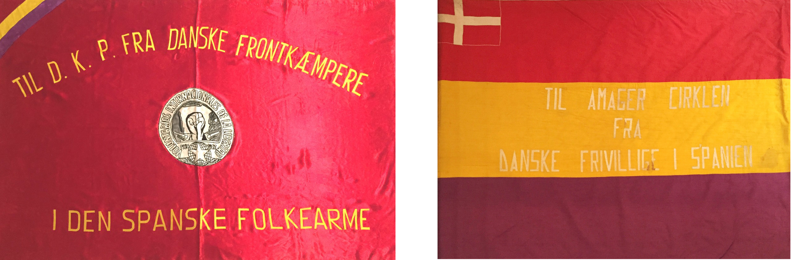 Die zwei Banner der dänischen Freiwilligen im spanischen Bürgerkrieg