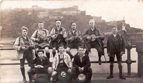 Höchst mandolinklub på udflugt til Koblenz i 1920’erne, bagerst fra v. Fritz Schuhmann