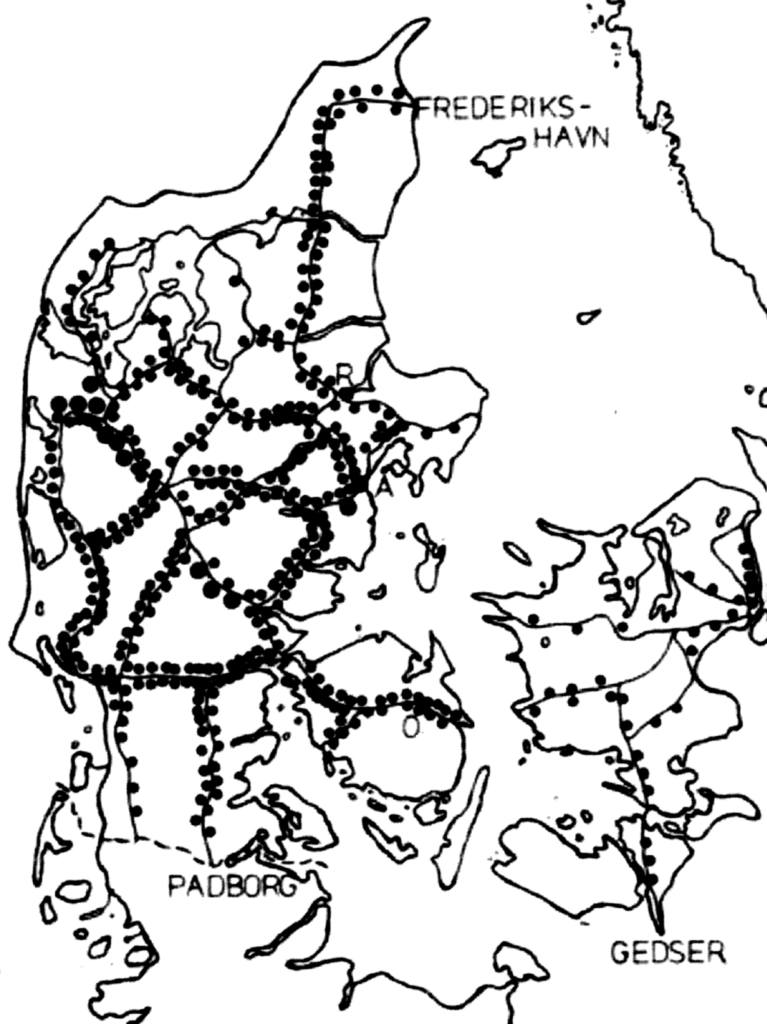 Die dänische Besetzung und Befreiung: 10. Eisenbahnsabotage: Karte der geografischen Verteilung der Eisenbahnsabotage