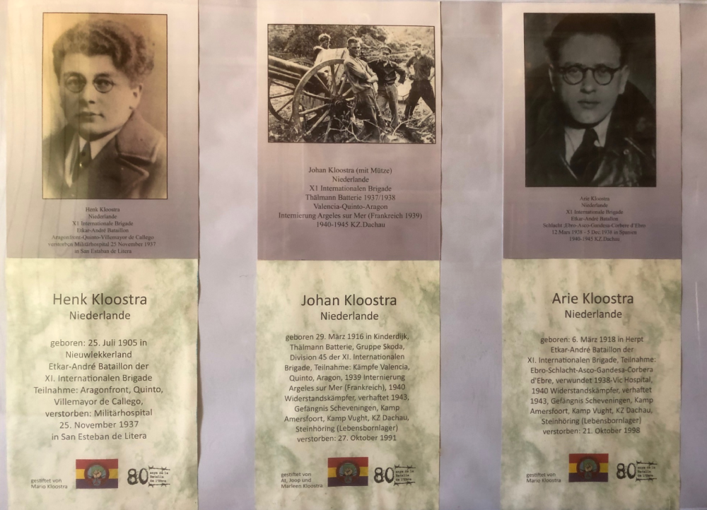 Three Kloostra Brothers in the Spanish Civil War: Henk, Johan and Arie Kloostra – from the exhibition in the forest of La Fatarella, unveiled November 2018