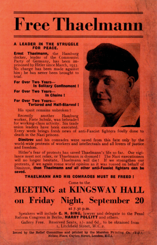 Poster announcing the rally at Kingsway Hall in London on 20 September 1935